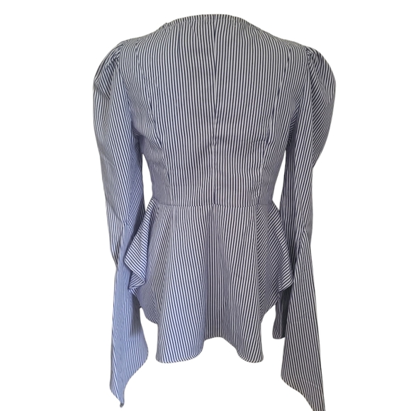 Carmin Stripe Zip Peplum Top Blue/White sz M - Picture 2 of 4